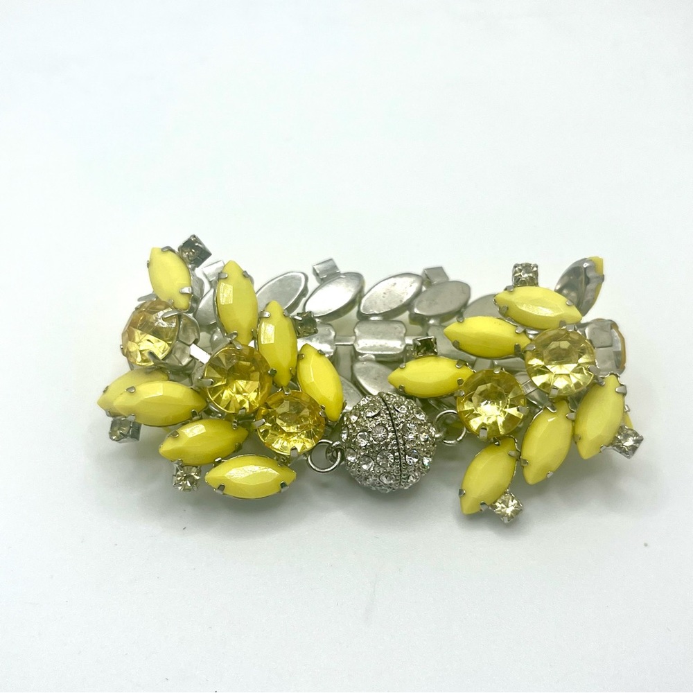 Vintage Yellow Rhinestone Statement Bracelet Lemo… - image 7